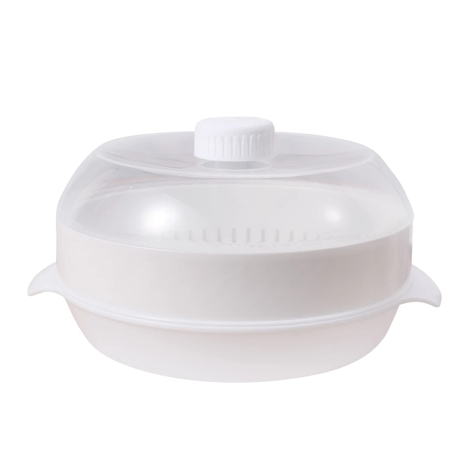 Mikrowellen-Dampfgarer,Mikrowellen-Reiskocher, Einschichtige Mikrowellen-Dämpfschüssel Küchendampfer Kochwerkzeuge Fleisch Gemüse Dampfschale Einfach zu bedienen (Color : White, Size : 24x14cm)