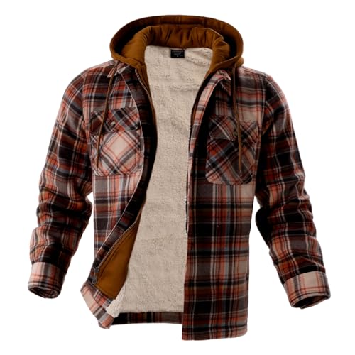 Image of LeeHanTon Mens Flannel Jackets Sherpa Lined Fleece Zip Up Winter Warm Workout Plaid Sweatshirt with Hood