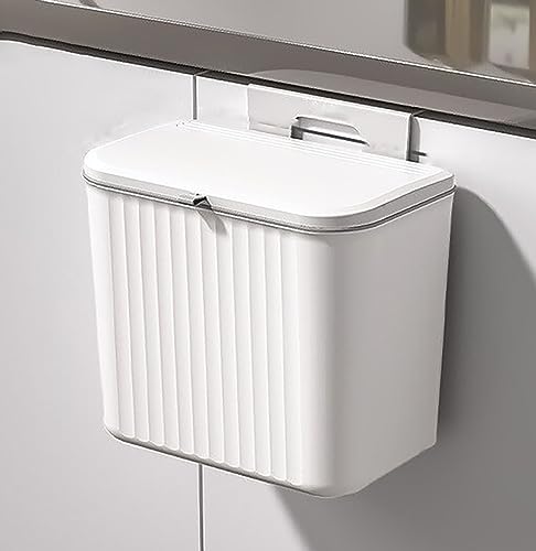 House of Quirk Plastic Hanging Kitchen Trash Can With Lid, Double-Sided Open Lid Design, Kitchen Trash Can, Kitchen Cabinet Door Hanging Wall Storage Bucket (7 Litre, White)