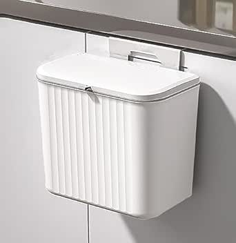 House of Quirk Plastic Hanging Kitchen Trash Can With Lid, Double-Sided Open Lid Design, Kitchen Trash Can, Kitchen Cabinet Door Hanging Wall Storage Bucket (7 Litre, White)