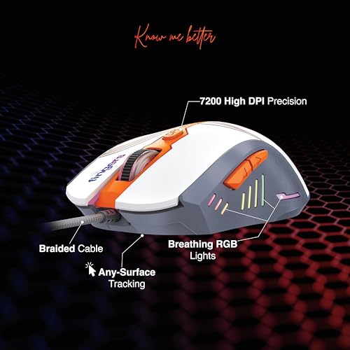 Image of FINGERS CubikCombo Wired Keyboard & Mouse Combo (RGB Backlit Keys, Volume Control Knob, 7200 DPI RGB Mouse, Rugged Build, Plug & Play, Braided Cable), Classic White + Orange-Grey Accents