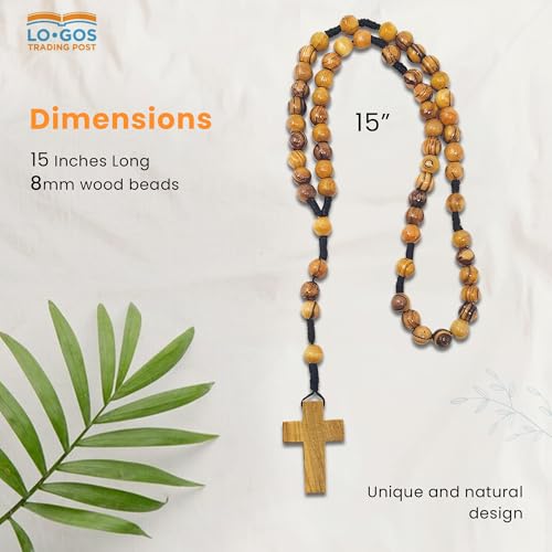 15” Olive Wood Rosary – Catholic Rosary for Men and Women from The Holy Land - Handcrafted Threaded Rope Rosary w/ Dangling Cross Pendant & Traditional Cord - Ideal Catholic Gifts for First Communion2