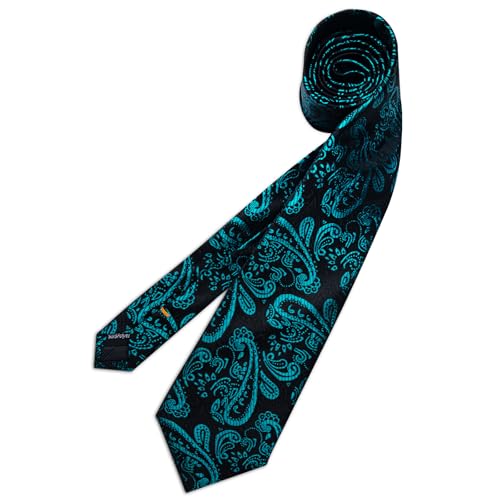 Image of DiBanGu Mens Paisley Tie Set Silk Woven Jacquard Necktie and Pocket Square Cufflinks Gift Set for Wedding Bussiness