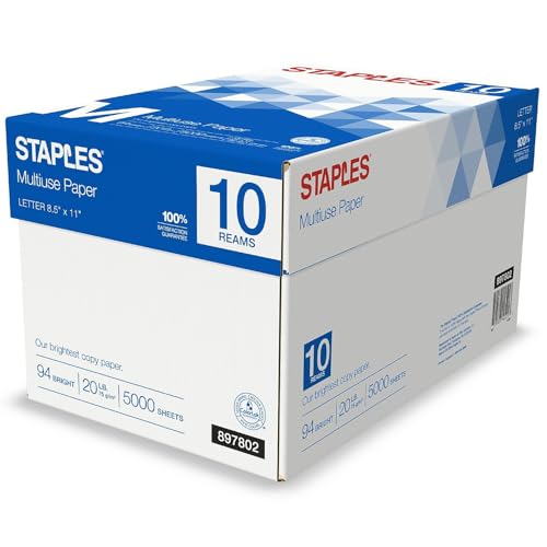 Staples Multipurpose Copy Printer Paper, 20 lb, 8.5 x 11...