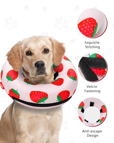 Image of MIDOG Inflatable Dog Cone Alternative for After Surgery - Soft Protective Donut Collar Prevents Licking, Comfortable Recovery E-Collar Alternative for Small Medium Large Dogs (Strawberry,M)