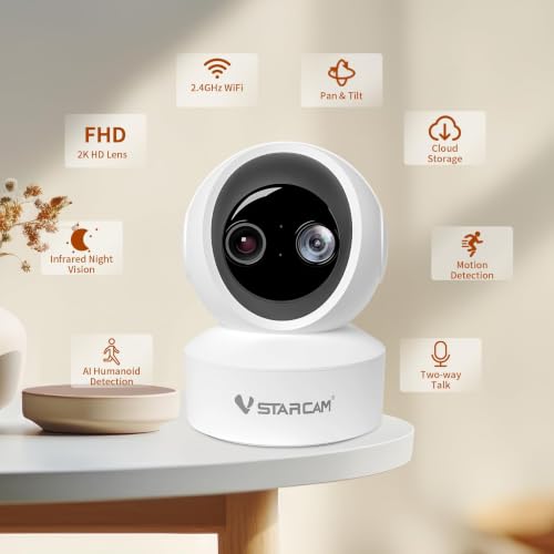 Image of VSTARCAM Indoor Camera, 2K HD Dog /Pet Camera with Phone APP, Night Vision, 2-Way Audio, Hybrid Zoom, 2.4G WiFi Dual Monitor, 7 /24 Recording, Cloud /SD Card Storage