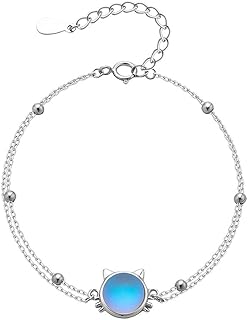Bracelet à breloques pour femme en argent sterling 925 - Œil de chat - Bracelet de cheville, Argent sterling argent sterling Pierre de lune, Pierre de lune