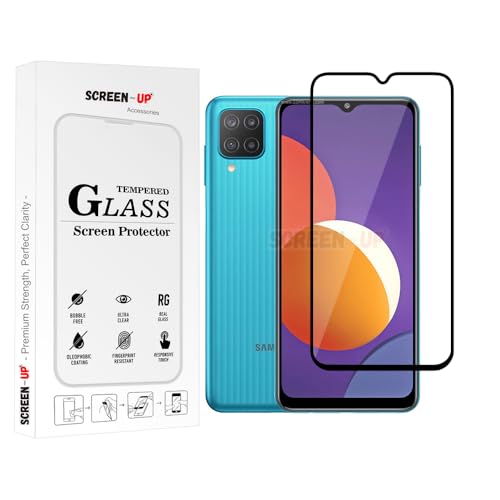 Image of ScreenUp Tempered Glass For Samsung Galaxy M12 - Ultra Clear, 9H Scratch Resistant, Full Coverage, Easy Install Screen Protector