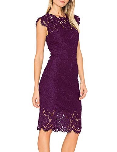 Merokeety Women's Sleeveless Lace Floral Elegant Cocktail Dress Crew Neck Knee Length For Party #TOP1