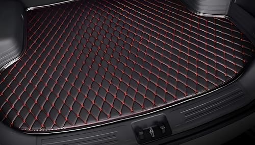 Image of MATRRA Compatible with Volkswagen Vento Custom Fitted Car Trunk /Boot Mat /Dicky Base Leather Car Trunk Mat Complete Set- Waterproof and Washable | Double Layer Mat | Color: Black-Red