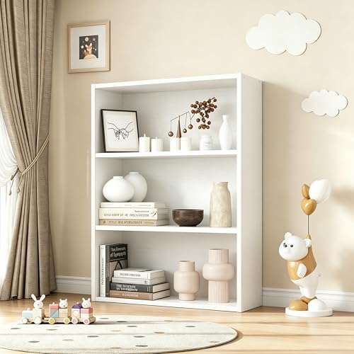 Image of HealSmart 3 Tier Bookcase, Industrial 3 Book Shelf, 9.2 inch D x 23.8 inch W x 31.5 inch H Tall Open Cube Storage Organizer for Home Office, Living Room, Bedroom and Dinning Room, White