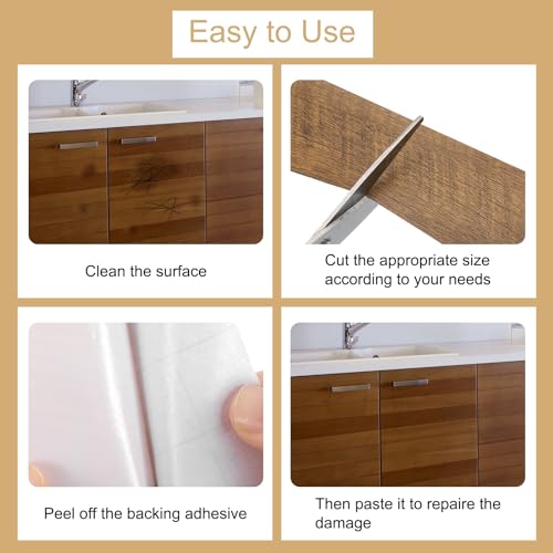 Image of uxcell 1 Roll Wood Grain Tape, 5.91 inch x33 Ft Realistic Textured Repair Tape Self Adhesive Wood Textured Patch with Tool for Floor Wall Door Table Cabinets Furniture Home Decor(Light Yellow)