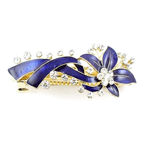 Dark Blue Leaves Detail Rhinestone Hair Clip Barrette for Ladies