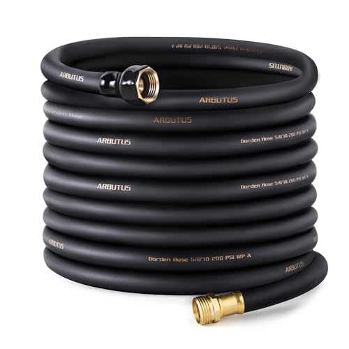 Garden Hose 5/8 x 100ft - Brass Rubber Heavy Duty Water Hose 600 PSI Burst Pressure Durable Flexible Hose for Yard Car Wash Pets Black