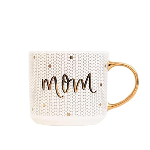 SWEET WATER DECOR Tile Coffee Mugs | Novelty Coffee Mugs | 17oz Gold Handle Coffee Cup | Microwave & Dishwasher Safe | Cute Coffee Mug | Mother's Day Gift (Mom)