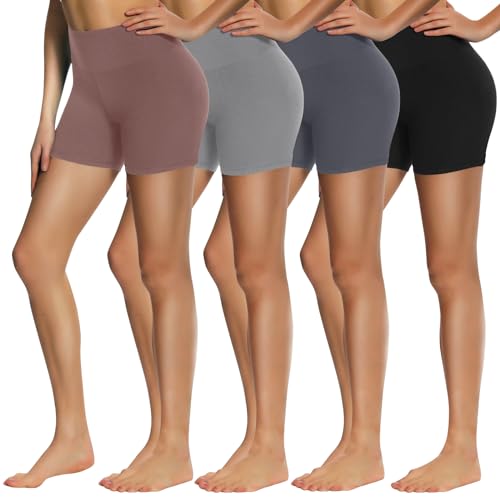 4 Pack Biker Shorts for Women – 5" High Waisted Stretch Spandex Workout Shorts for Summer Yoga Running Athletic