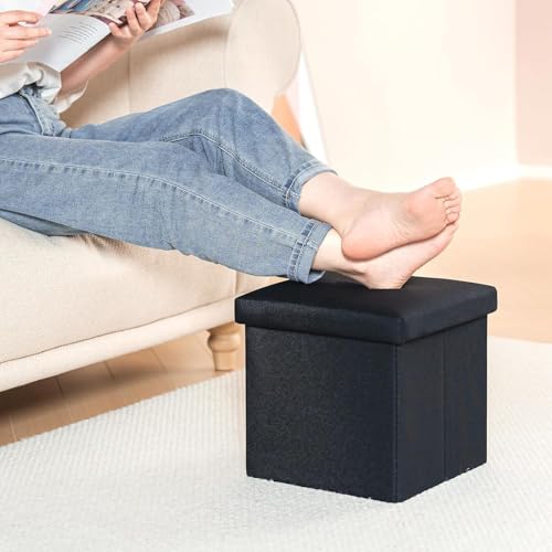 Siège repose-pieds avec coffre de rangement cube en lin - 5