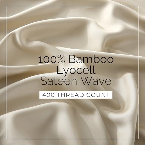 100% Bamboo Lyocell Bed Sheets – 400 Thread Count Sateen Weave, 6-Piece Set with Deep Pockets & 4 Pillowcases, Cooling, Soft, Oeko-TEX Certified (Pearl White, King (U.S. Standard))