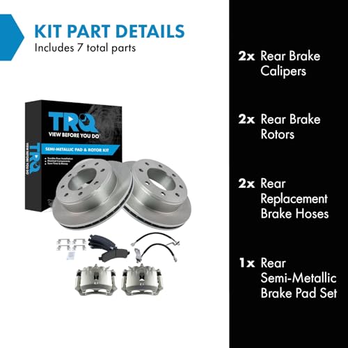 Image of TRQ Rear Brake Pad & Rotor Kit Semi-Metallic Compatible with 2005-2013 Chevrolet Express 3500 2005-2012 GMC Savana 3500