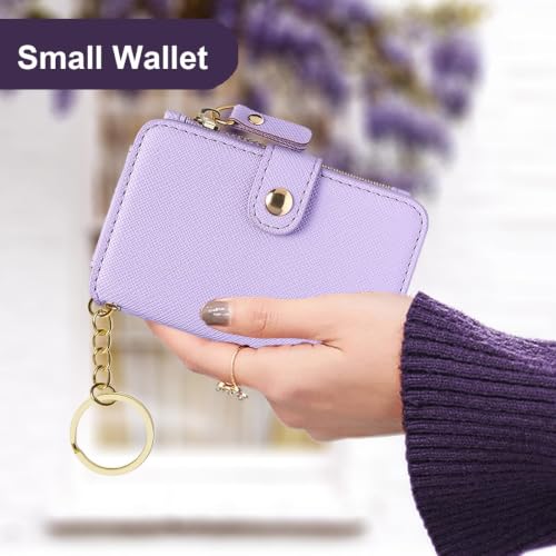Image of M-Plateau RFID Blocking Slim Keychain Wallet for Women | Mini Card Holder with ID Window, Zipper Pocket, 6 Card Slots, Compact for Cash & Cards