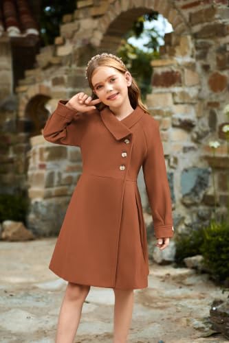Image of GRACE KARIN Girls Dress Coat Kids Wool Lapel Long Button Jackets Fall Winter Outerwear Peacoat with Pockets 5-12Y