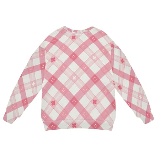 JUNZAN Pink Beige Plaid Kids Boys Hoodie Sweatshirt Fleece Hoodies for Girls Camping 4T2