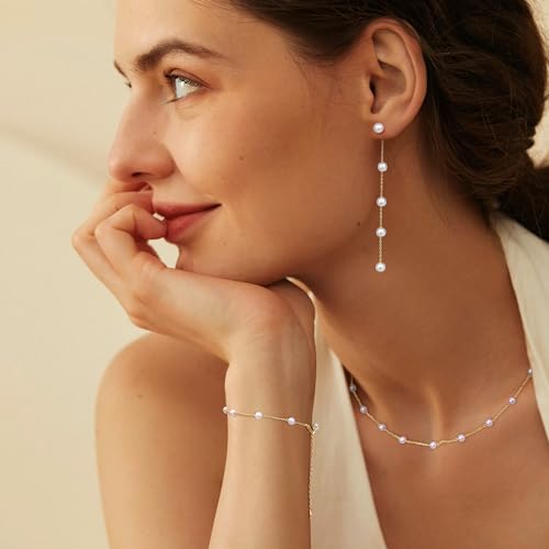 FUNRUN-JEWELRY-Pearl-Necklace-for-Women-14K-Gold-Plated-Pearl-Jewelry-Set-Adjustable-Pearl-Choker-Necklace-Bracelet-Pearl-Drop-Earrings-Dainty-Wedding-Pearl-Jewelry