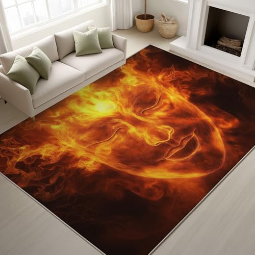 Générique Noir Antidérapant Peint Portrait Abstrait Bouddha Flammes Lavable Tapiss Oriental Artistique Support en TPR Tapis 80 x 150 cm Tapis pour Chambre...