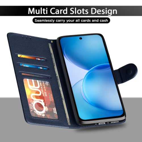 Image of Pikkme Flip Cover for Oppo Reno 16c 5G Leather Finish | Inside TPU with Card Pockets | Wallet Stand and Shock Proof | Complete Protection Flip Case (Blue)