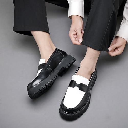 Men's Platform Penny Loafers Leather Slip-On Shoes with Lug Sole Non-Slip Business Formal Dress Shoes for Wedding Office Work4
