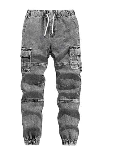 WDIRARA Boy's Cargo Jeans Flap Pocket Tapered Denim Pants