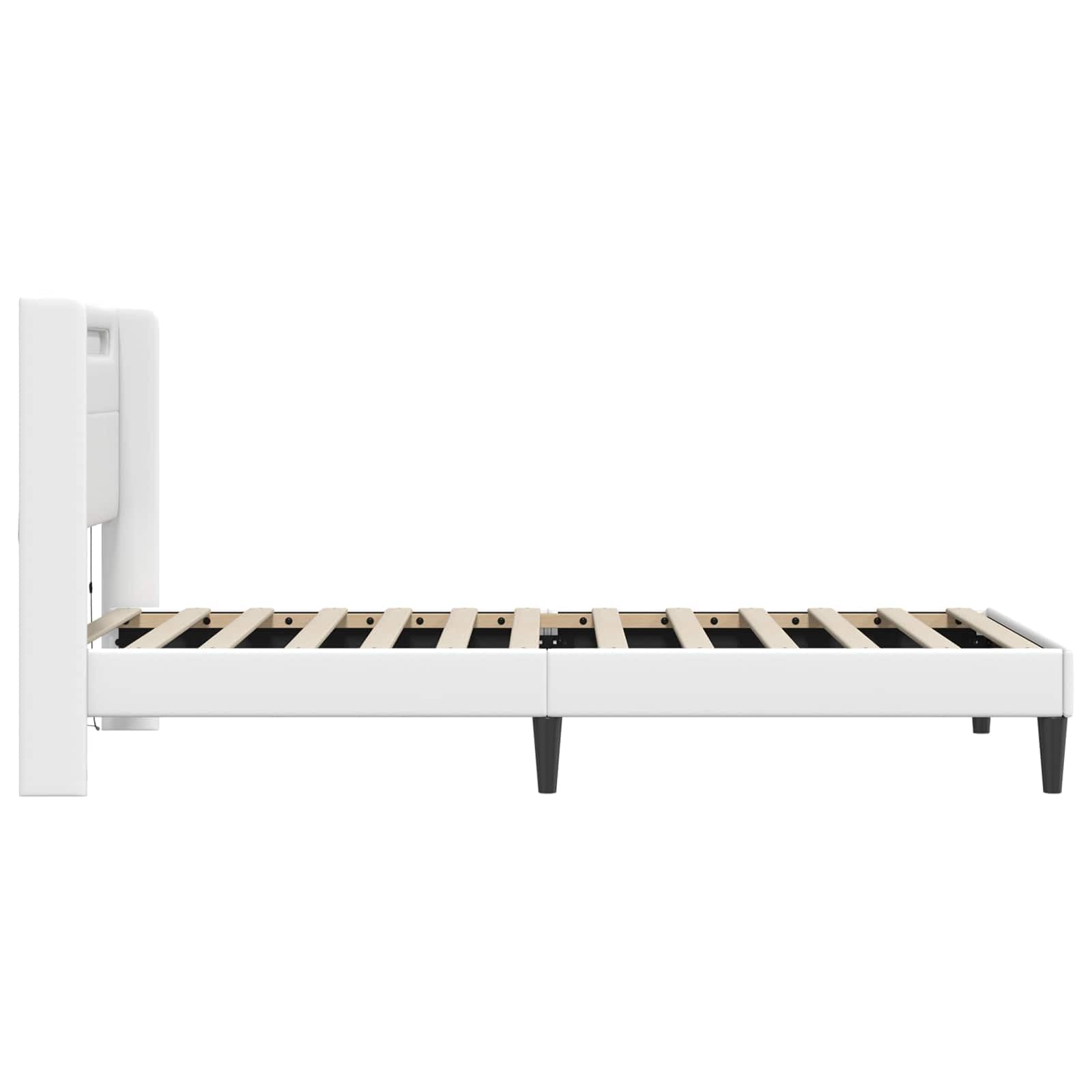 Marco de cama blanco con tiras de luz LED de 90 x 190 cm, piel sintética, marco de madera moderna con tiras LED ajustables Fuente de alimentación USB, diseño estable, para cama individual