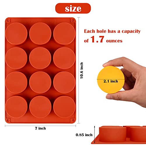 Image of Sakolla 2 Pack Round Silicone Soap Molds, 12 Cavity 2.1 inch Cylinder Silicone Molds for Soap Making, DIY Bath Bombs, Shower Steamer, Lotion Bars, Loofah Soap (Brick-Red)