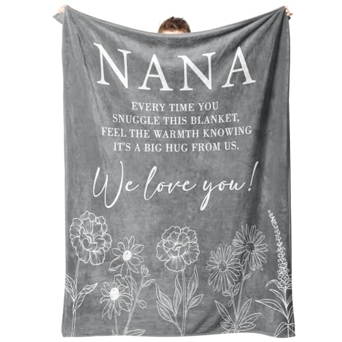 GiltGlimmer Nana Gifts, Nana Floral Blanket 50" x 60", Grey