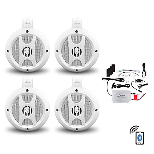 Lanzar4 Channel Quad Waterproof 4” UTV/ATV/Snowmobile/Marine Amplified Speaker System with Bluetooth Audio Interface