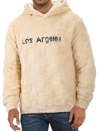 Men's Hoodie Cozy Puff Fleece Pullover Hooded Winter Long Sleeve Letter Embroidered Sweatshirt3