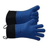 GEEKHOM BBQ Gloves Heat Resistant Oven Mitts - Silicone Grilling Gloves with 13.7' Arm Protection - Waterproof Pot Holder Non-Slip for Men & Women, Kitchen Outdoor Cooking, Baking, Camping, Royal Blue