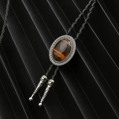 Image of AZORA Western Cowboy Bolo Tie Men Leather Necktie Leather Cord Turquoise Stone Bolo Ties for Men Women