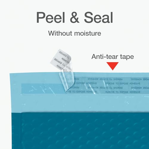 Image of Quality Park Bubble Mailers, 4 x 8 Shipping Envelopes, Self-Seal, Small Blue Padded Envelopes, Redi-Strip Peel Off Closure, 50 Per Box (QUA85909)