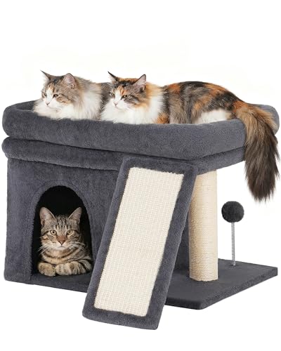 Aechonow Arbre à Chat pour Gros Adulte Chat, Grande Plate-Forme de Tour, Grimper griffoir en Sisal, Maison d'intérieur Gros pour Chat Vieux, Gris Foncé