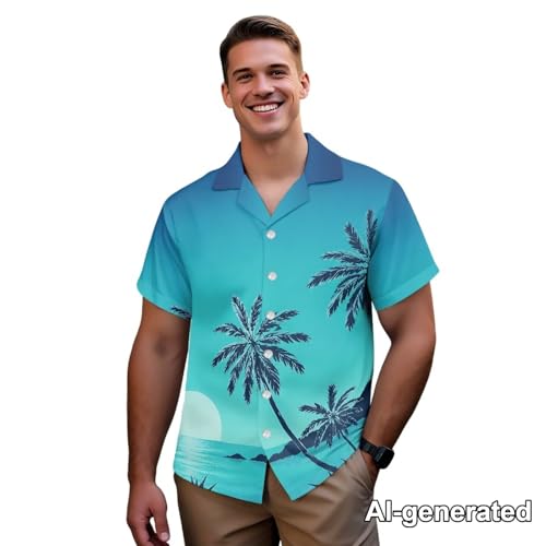 Image of Hawaii Matching Couple Outfits Husband and Wife Clothing Fashionable Mens Casual Shirts Hawaii Dress with Soft Fabric