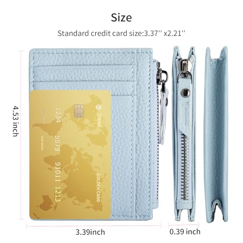 Image of Slim Wallet for Women Small Leather RFID Blocking Credit Card Holder Minimalist Front Pocket Wallet with Coin Purses & Pouches, Light Blue