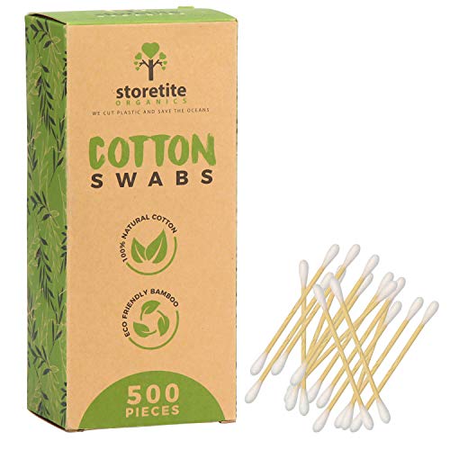 Storetite Organics, Biodegradable Bamboo Cotton Swabs - Buds For Ear Cleaning, Makeup, Pet Care, First Aid, Art & Crafts, Safe & Sustainable Alternative, Paper Packaging 500Pcs #TOP7
