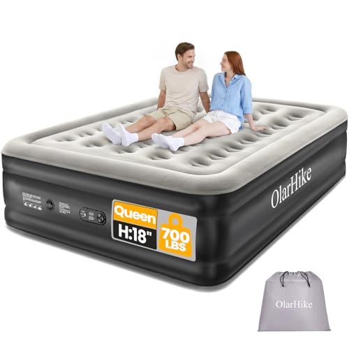 OlarHike Air Mattress Queen with Built in Pump Black Inflatable Mattress Blow up Mattress 18 Colchones Inflables Foldable Air Bed for Guest & Home Ideal for Camping 700lbs