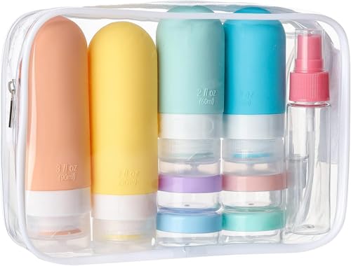 Botellas de viaje para artículos de tocador, juego de 16 botellas de viaje aprobadas por la TSA, recipientes de silicona exprimibles para artículos de tocador, acondicionador, champú, loción y