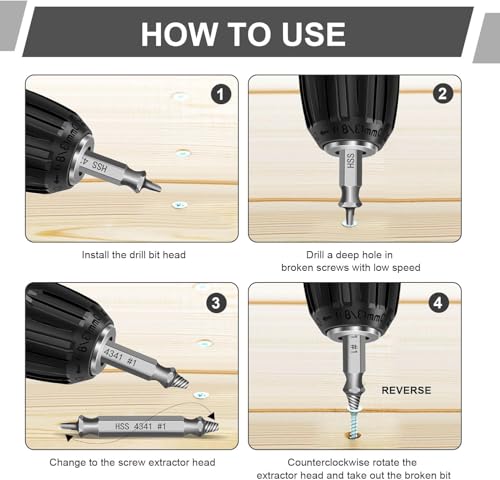 Schraubenausdreher Set 6 Stück, Hergestellt aus HSS 4341, Beschädigte Schraube Entferner Extraktor Set, Schrauben Ausdrehwerkzeug, Zum Entfernen beschädigter Schrauben