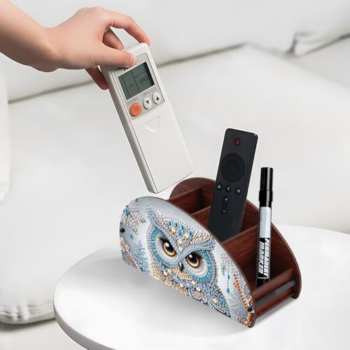 Image of Diamond Painting Storage Box, DIY 5D Owl Design Multi-Compartment Wooden Tabletop Organizer, Diamond Art Storage Holder for Pens Makeup Brushes Remotes Office Supplies Desktop Decoration