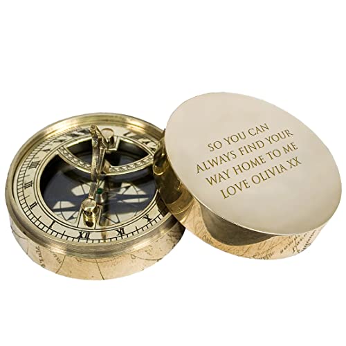 Treat Republic Personalised Adventurers Sundial Compass – 7 x 7 x 3 cm, Polished Brass Sundial Compass, Engraved Compass Lid, Personalised Keepsake | Home Décor Accents