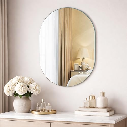Image of Rousrie Frameless Wall Mirror for Bathroom, Glass, Modern, Clear, Rectangle, 60 x 45 Centimeters, Wall Mount (1, Capsule)