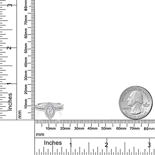 Gem Stone King 1.02 Cttw White Moissanite Wedding Engagement Ring Band Bridal Set For Women | 925 Sterling Silver | Marquise Cut 8X4MM | Available in Size 5,6,7,8,94